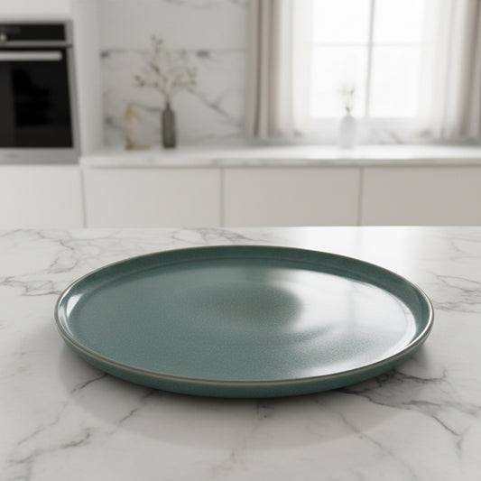 Premium Round Dinner Plate Set - 6 Pieces with Speckled Teal Finish