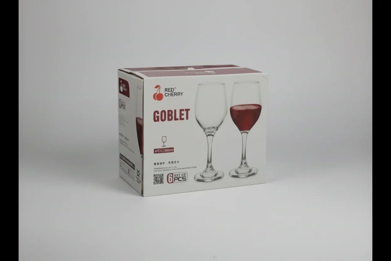 Red Cherry Wine Glass Set - 6 Pieces (330ml Goblet Style)