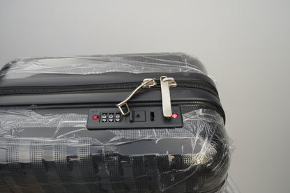 Black suitcase with a combination lock on a clear background