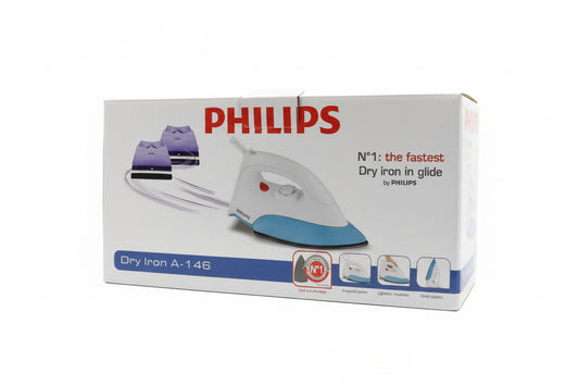 Philips Dry Iron A-146 packaging on a cluttered background