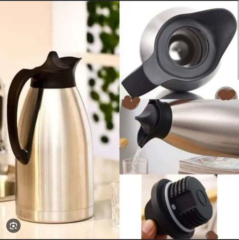 Collage of a stainless steel thermos with black lid on a computer screen.