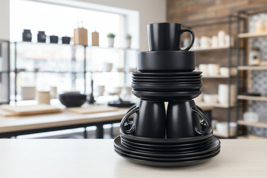 a set of black dinner set 