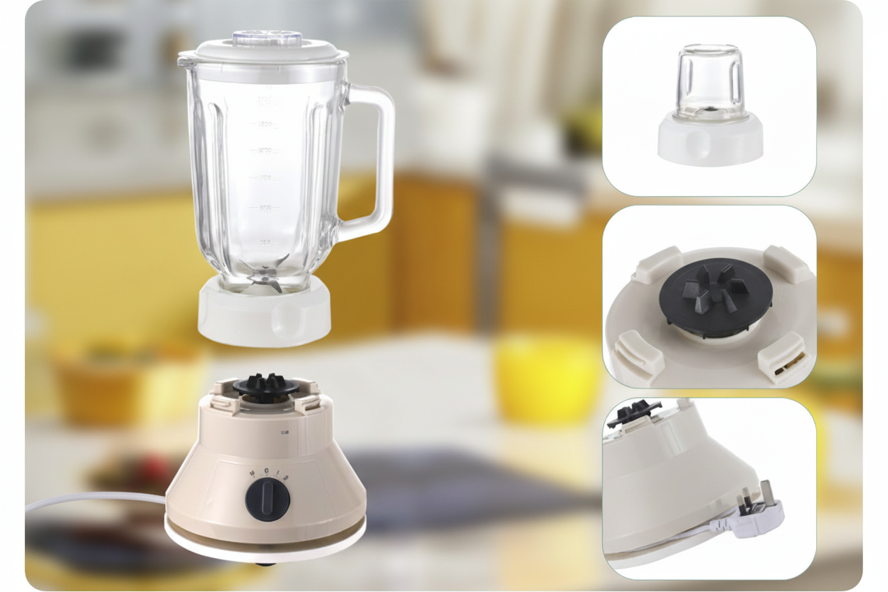 Blender with attachments on a blurred background
