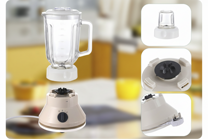 Blender with attachments on a blurred background
