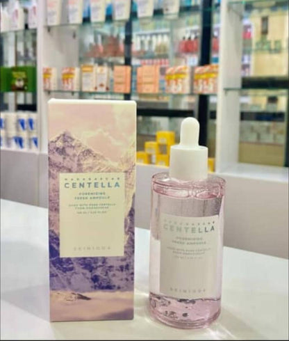 Centella product packaging and bottle on a shelf in a store