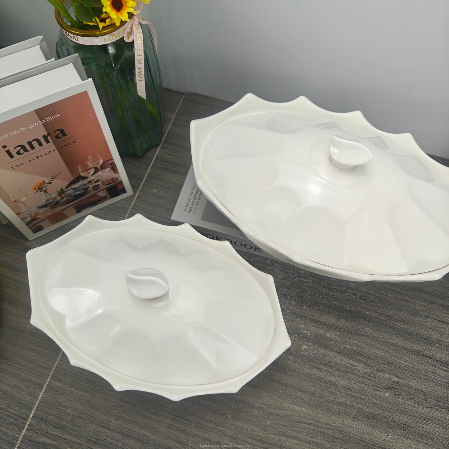 Collectible White Ceramic Serving Bowls with Lids - 4 Piece Set