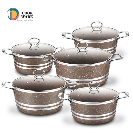 Granite Non-Stick Cooking Pot Set with Glass Lids – 5 Piece
