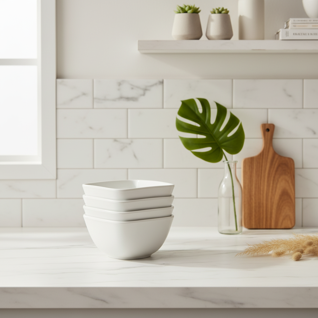 Modern Square Melamine Serving Bowls - Set of 6