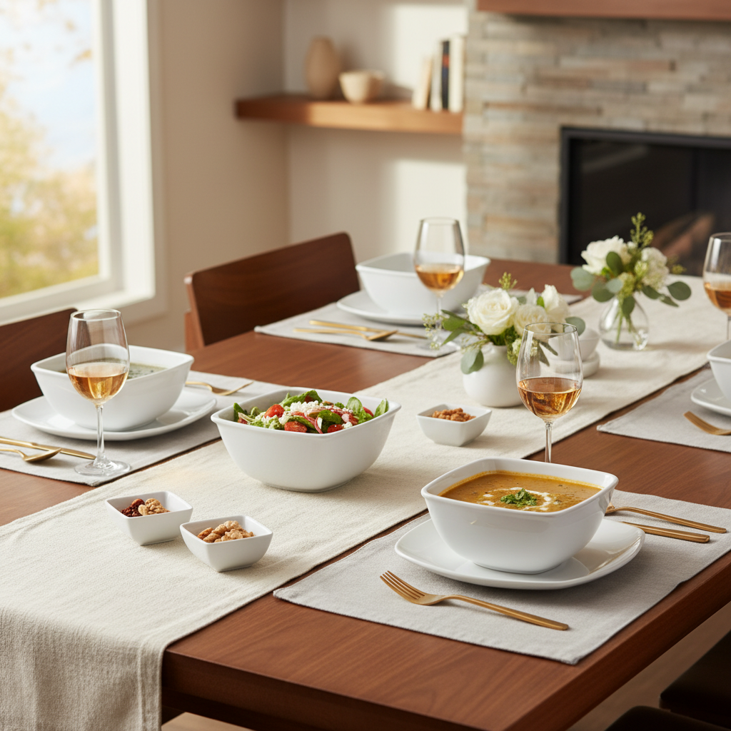 Modern Square Melamine Serving Bowls - Set of 6