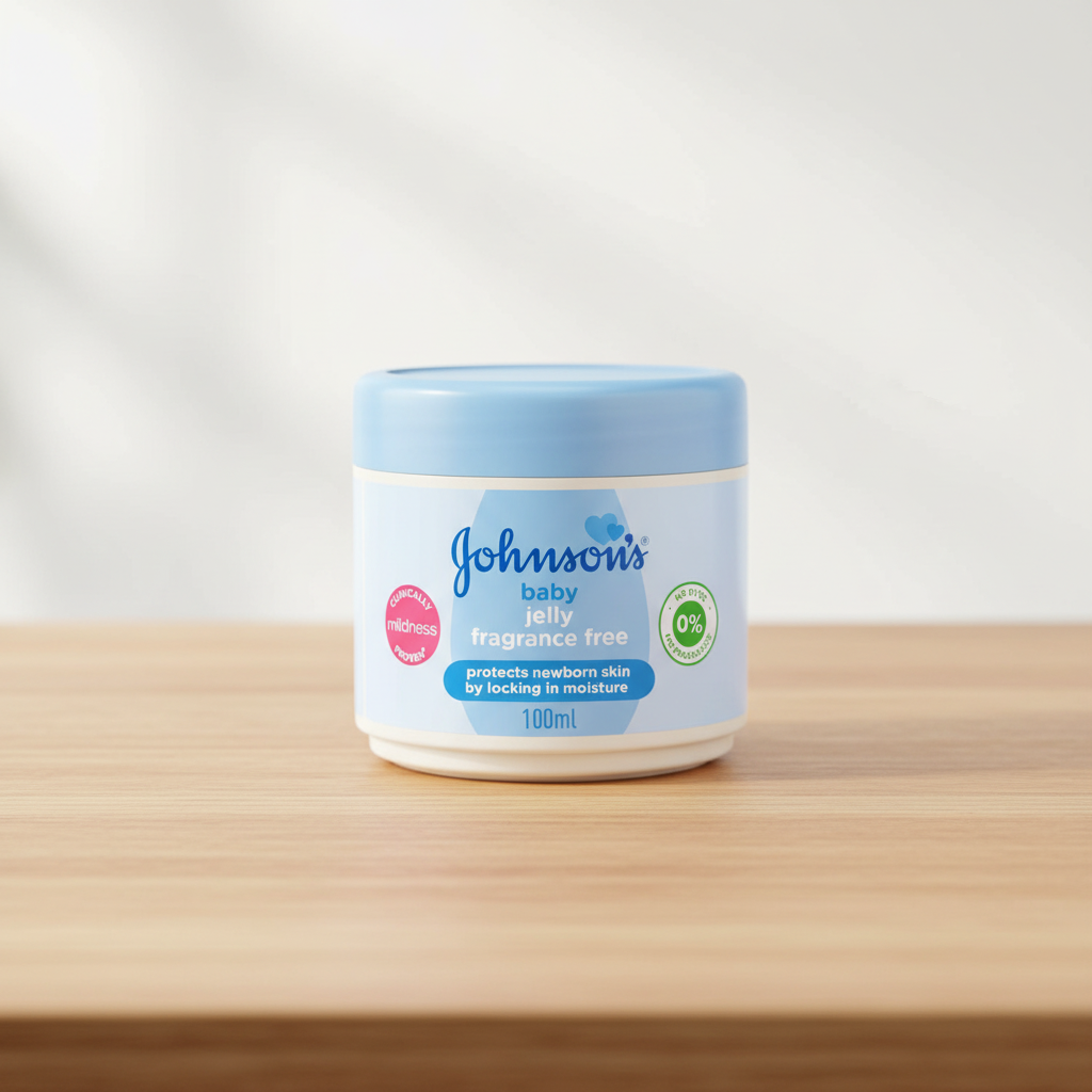 Johnson's Baby Jelly fragrance-free container on a white background