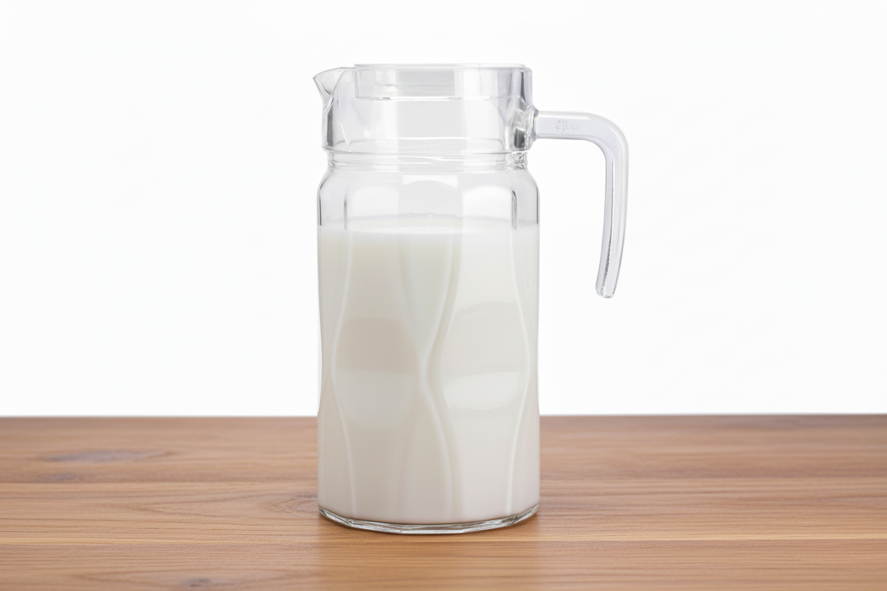 Clear glass pitcher on a white background