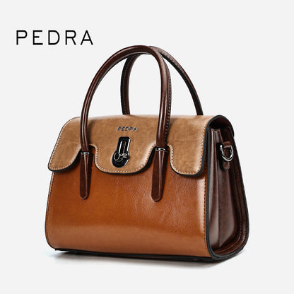 Pedra 3016 Structured Leather Handbag with Twist Lock