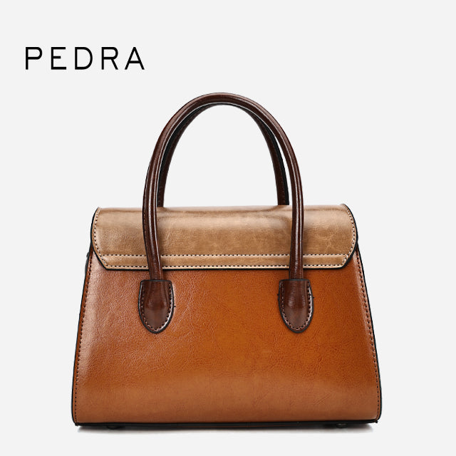 Pedra 3016 Structured Leather Handbag with Twist Lock