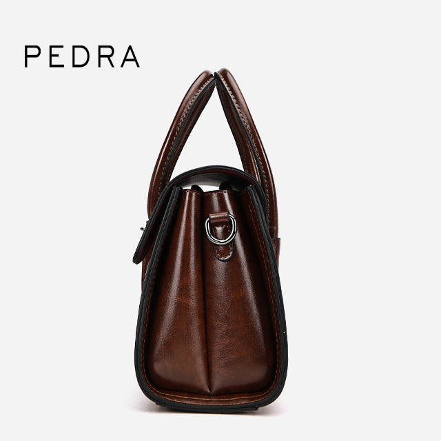 Pedra 3016 Structured Leather Handbag with Twist Lock
