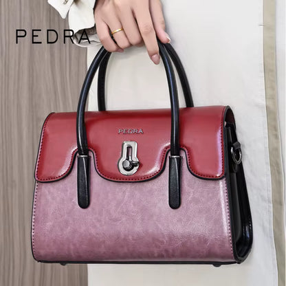 Pedra 3016 Structured Leather Handbag with Twist Lock