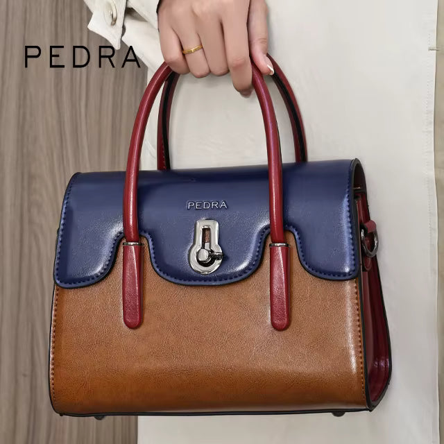 Pedra 3016 Structured Leather Handbag with Twist Lock