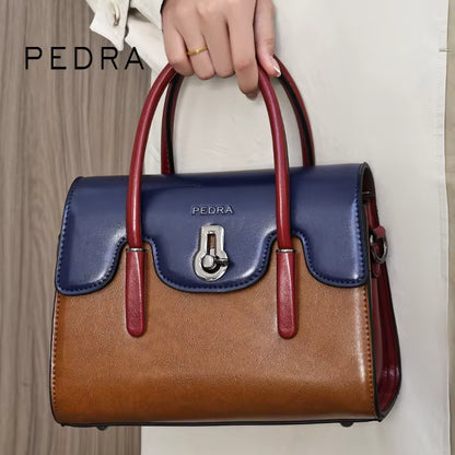 Pedra 3016 Structured Leather Handbag with Twist Lock