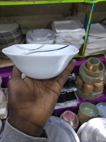 4 Sided Ceramic Bowl with Black Bands – Set of 6