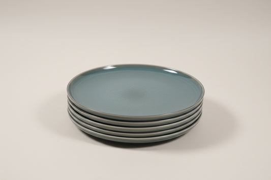Premium Round Dinner Plate Set - 6 Pieces with Speckled Teal Finish