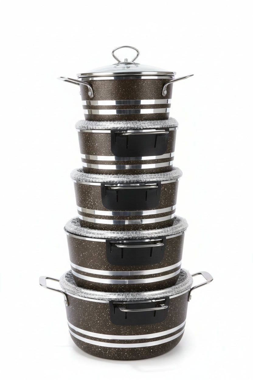 Granite Non-Stick Cooking Pot Set with Glass Lids – 5 Piece