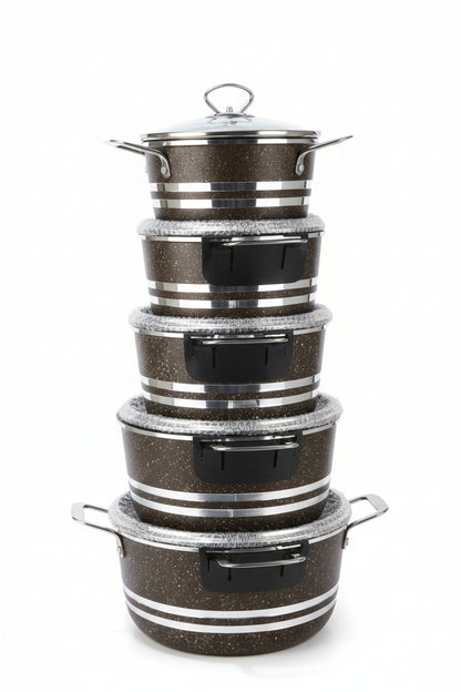 Granite Non-Stick Cooking Pot Set with Glass Lids – 5 Piece