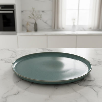 Premium Round Dinner Plate Set - 6 Pieces with Speckled Teal Finish