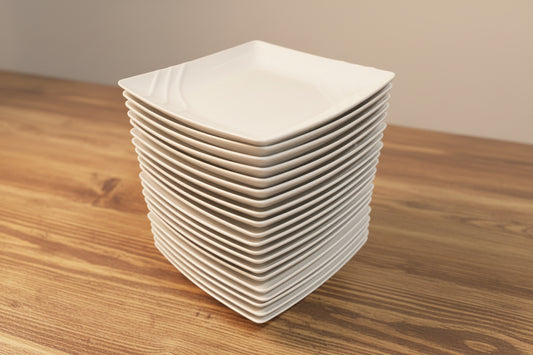 White triangular set of melamine  placed on table