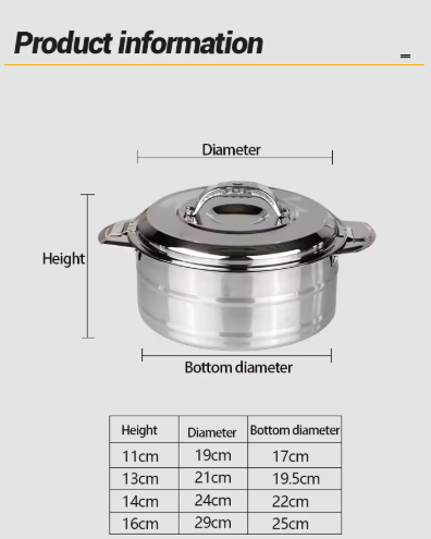 Stainless steel pot with dimensions labeled on a white background