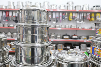 Metallic kitchenware with 'Avino' branding on a white background