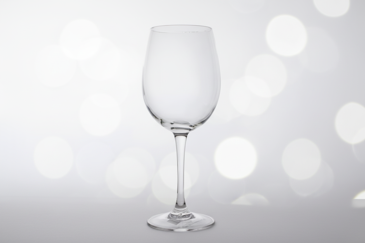 Clear wine glass on a white background