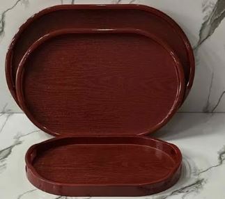 Deluxe Lacquered Oval Serving Tray Set – 3 Piece